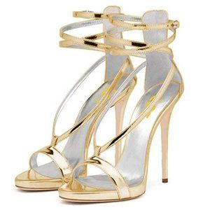 FSJ Sexy Strappy Sandal Open Toe Metallic High